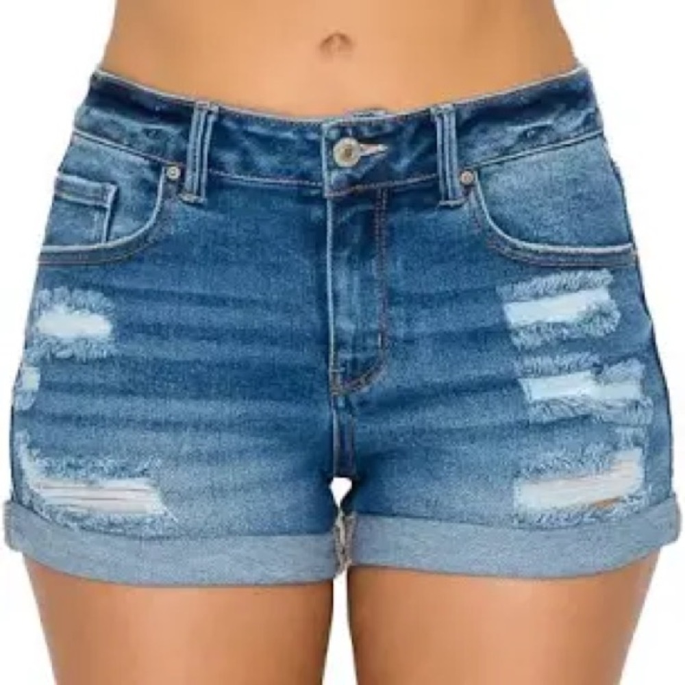 Wax Jean Blue Distressed Jean Shorts Size Large